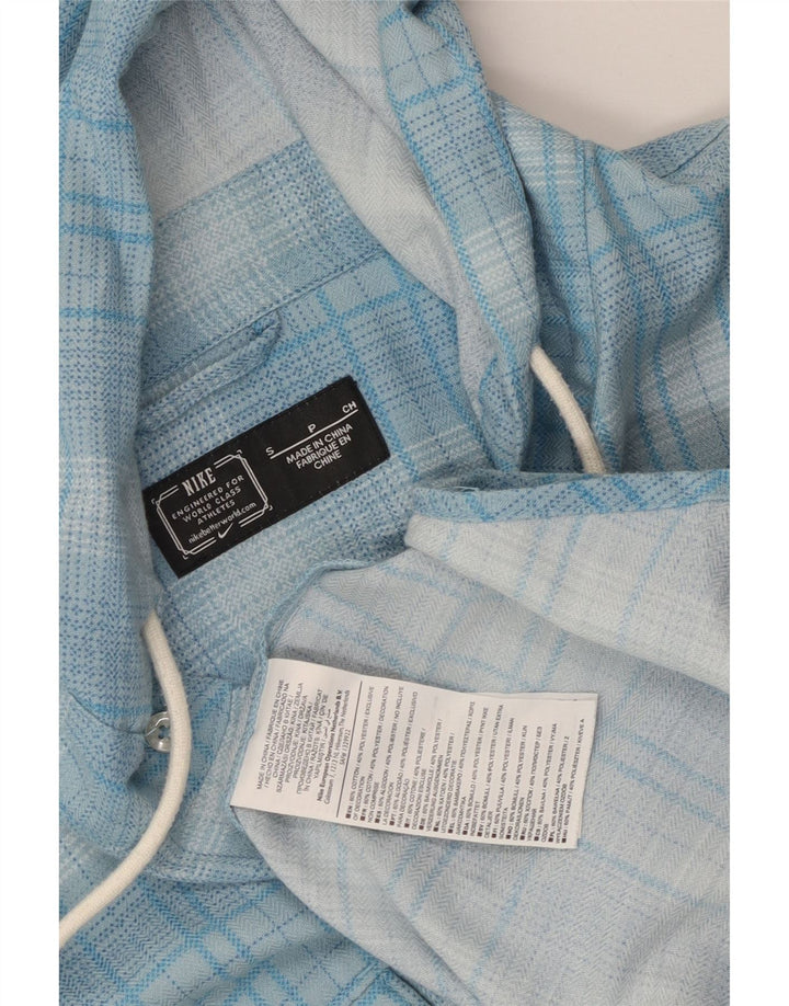 Nike Mens Hooded Flannel Shirt Small Blue Check Cotton