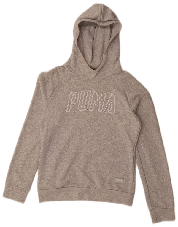 Puma Womens Graphic Oversized Hoodie Jumper UK 6 XS Grey Cotton