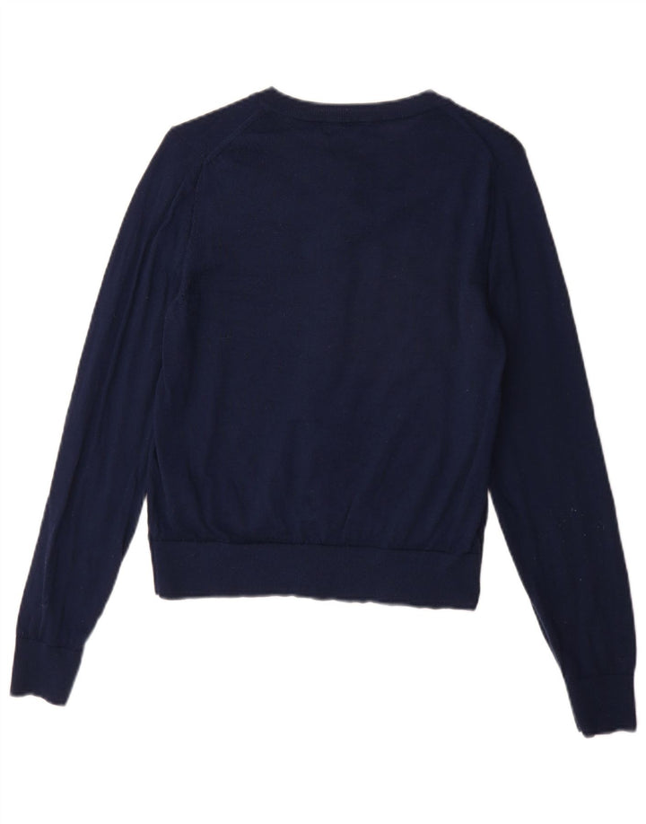 Marks & Spencer Womens Cardigan Sweater UK 14 Medium Navy Blue Merino Wool