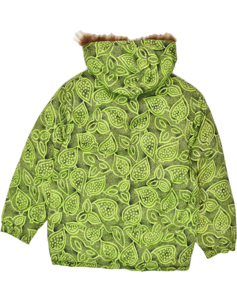 BELFE Womens Hooded Padded Jacket IT 48 XL Green Floral Nylon | Vintage Belfe | Thrift | Second-Hand Belfe | Used Clothing | Messina Hembry 