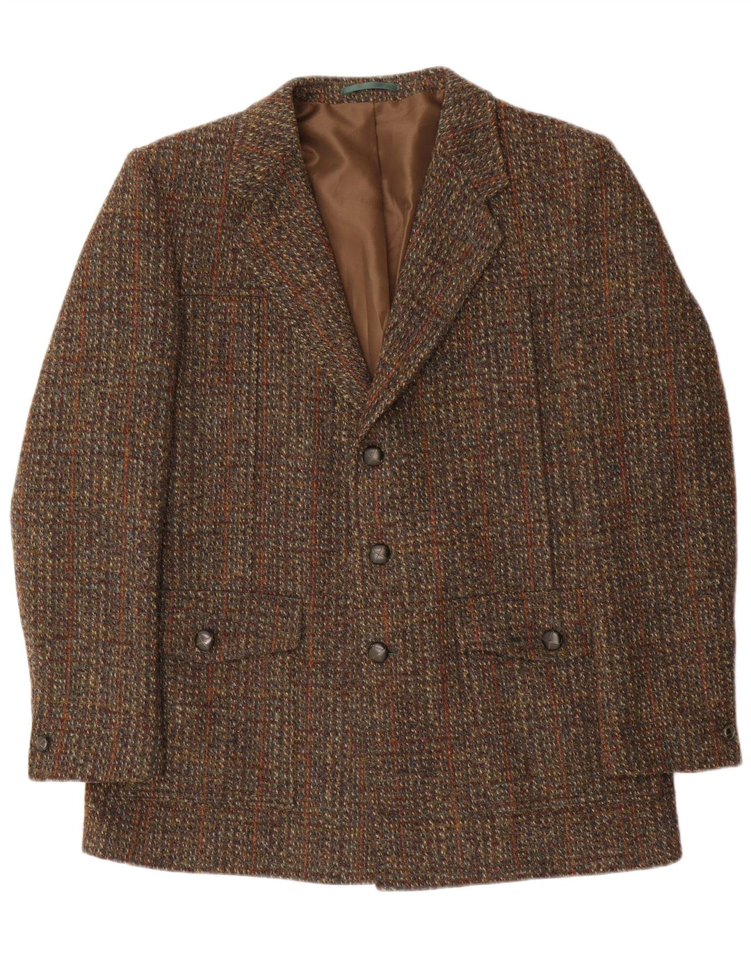 Harris Tweed Mens 3 Button Blazer Jacket IT 41 Large Brown Check Wool