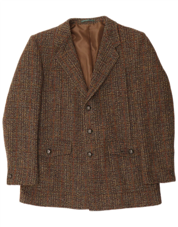 Harris Tweed Mens 3 Button Blazer Jacket IT 41 Large Brown Check Wool