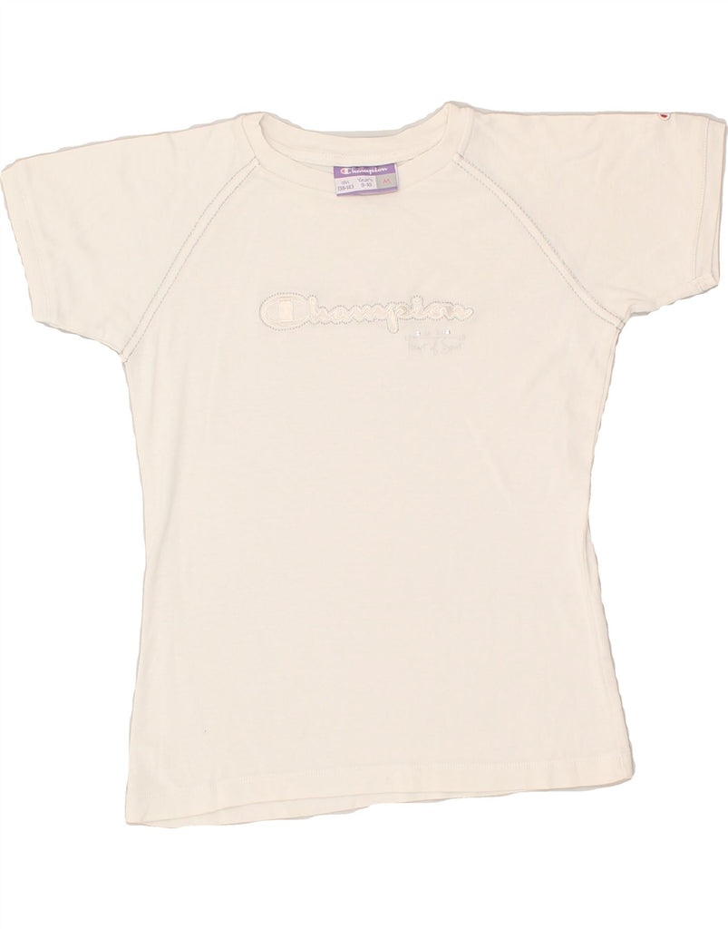 CHAMPION Girls Graphic T-Shirt Top 9-10 Years Medium White Cotton | Vintage Champion | Thrift | Second-Hand Champion | Used Clothing | Messina Hembry 