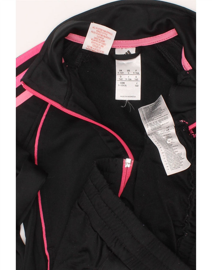 Adidas Girls Tracksuit Top Jacket 9-10 Years Black Polyester