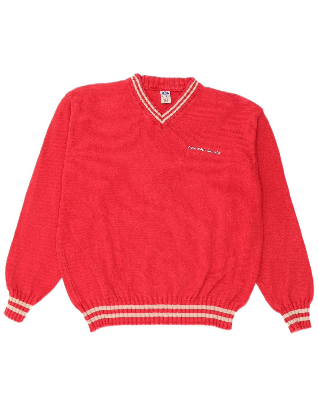 NORTH SAILS Womens Oversized V-Neck Jumper Sweater UK 10 Small Red Cotton