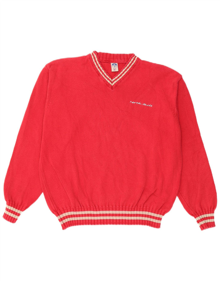 NORTH SAILS Womens Oversized V-Neck Jumper Sweater UK 10 Small Red Cotton
