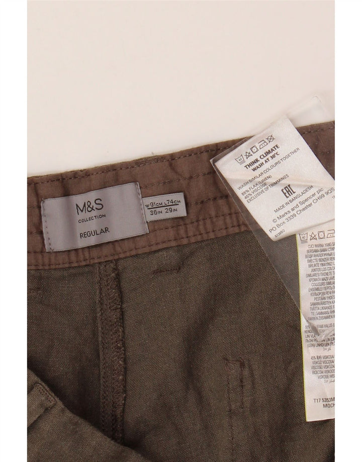 MARKS & SPENCER Mens Regular Fit Chino Trousers W36 L29 Brown Linen