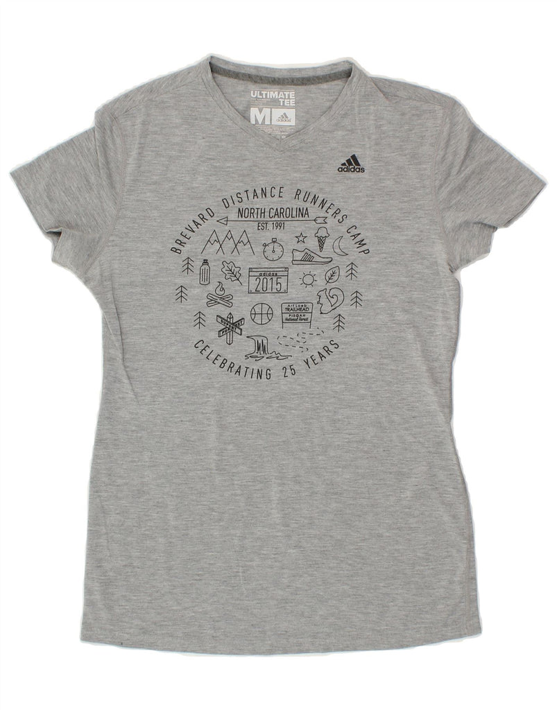 ADIDAS Womens Climalite Graphic T-Shirt Top UK 12 Medium Grey Polyester Vintage Adidas and Second-Hand Adidas from Messina Hembry 