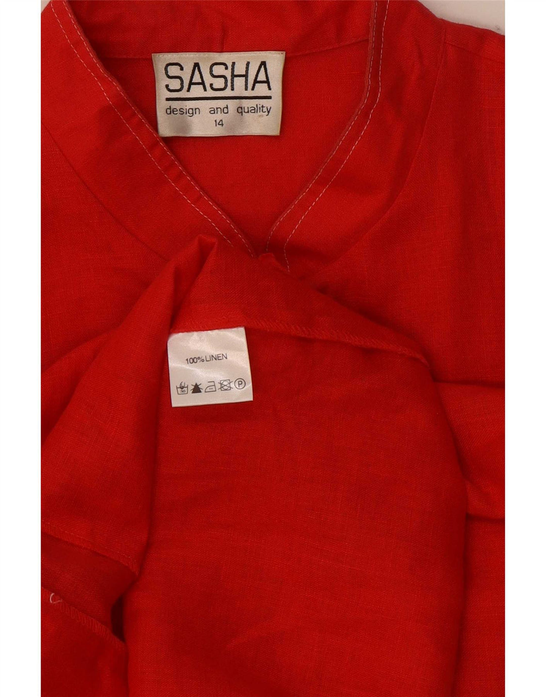 Sasha Womens 3/4 Sleeve Shirt Blouse UK 14 Medium Red Linen