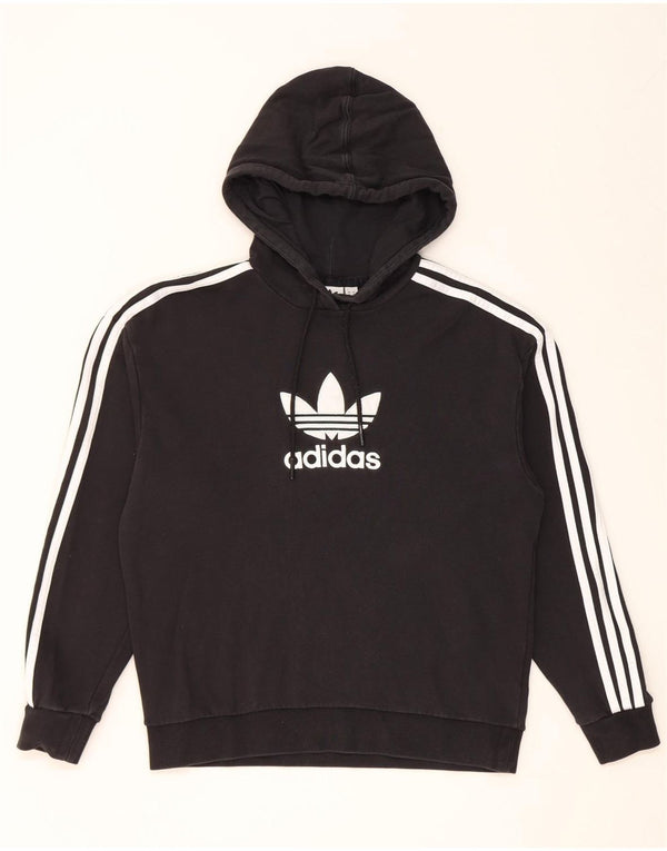 Adidas Womens Graphic Oversized Hoodie Jumper UK 6 XS Black Cotton