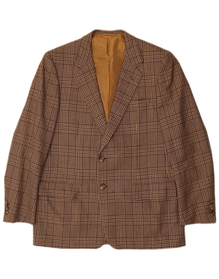 Vintage Mens 2 Button Blazer Jacket UK 42 XL Brown Check Wool