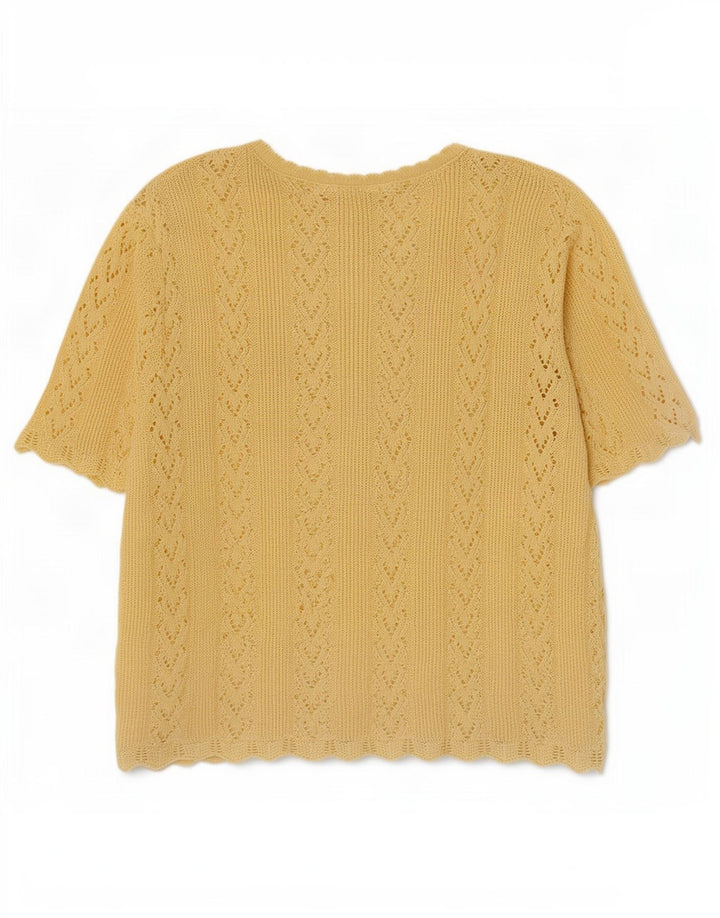 Vintage Womens Oversized Knit Blouse Top UK 14 Medium Yellow