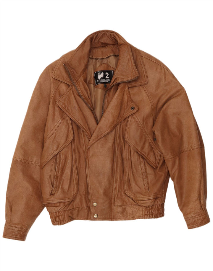 Vintage Mens Bomber Leather Jacket UK 38 Medium Brown Leather