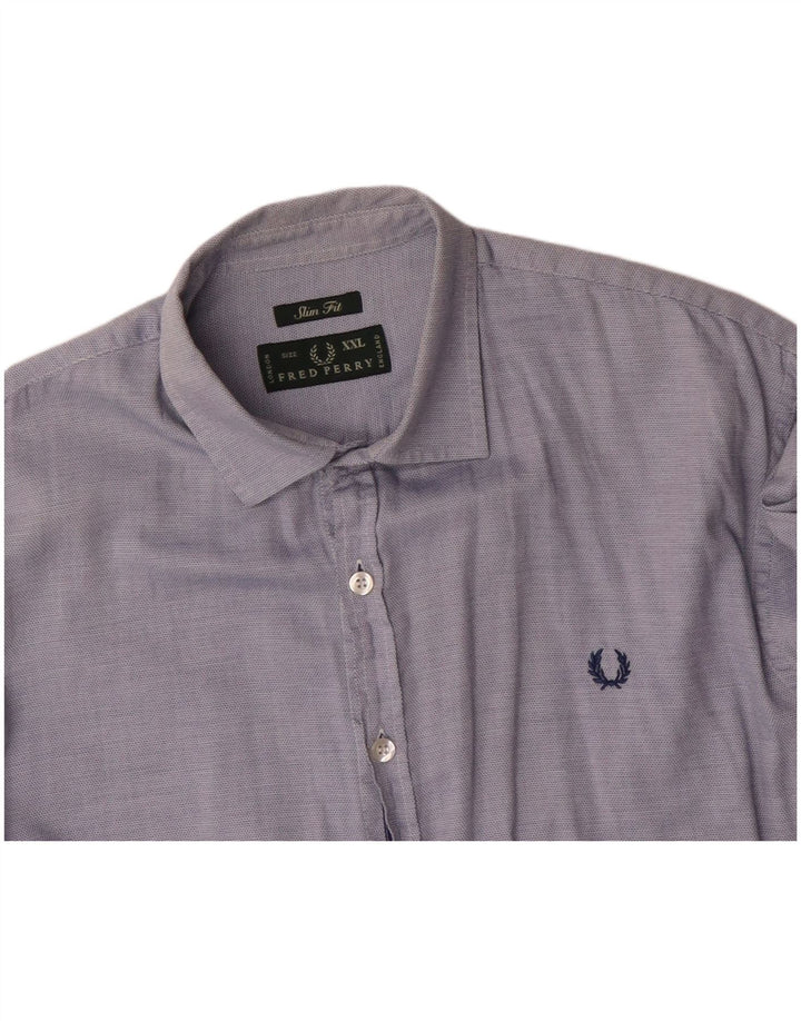 FRED PERRY Mens Slim Fit Shirt 2XL Blue Cotton