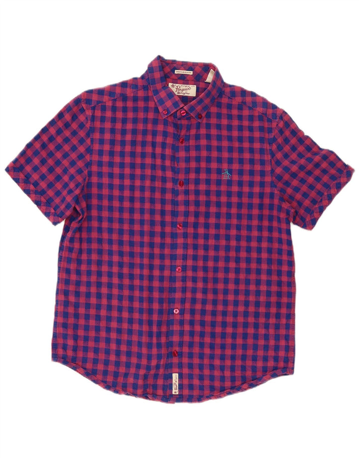 Penguin Mens Short Sleeve Shirt Large Pink Gingham
