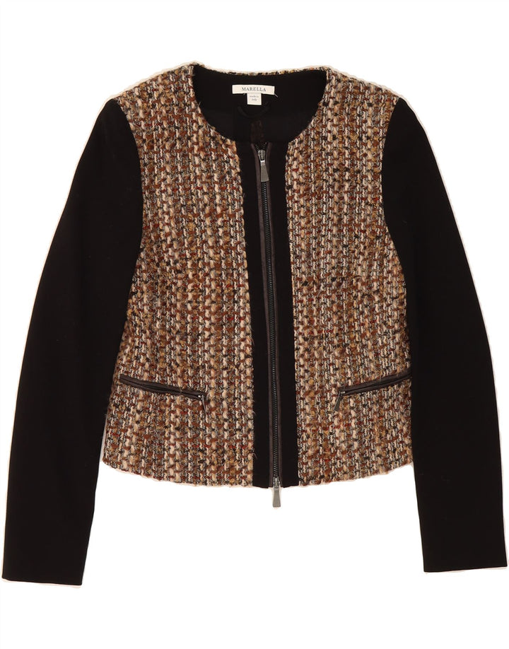 MARELLA Womens Blazer Jacket UK 8 Small Brown Colourblock Acrylic Vintage Marella and Second-Hand Marella from Messina Hembry 