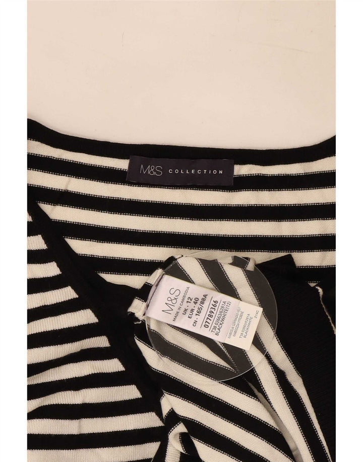 Marks & Spencer Womens V-Neck Jumper Sweater UK 12 Medium Black Striped