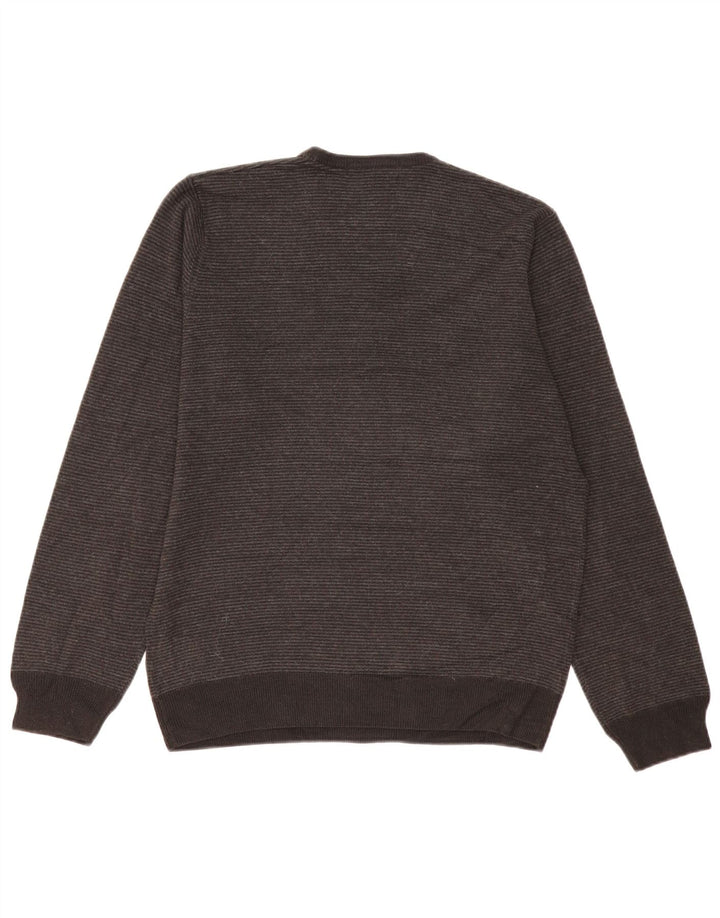 Marks & Spencer Mens V-Neck Jumper Sweater Medium Grey Striped Acrylic