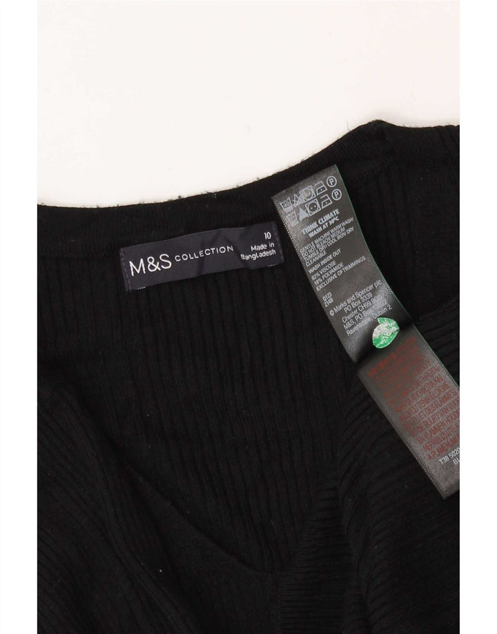 Marks & Spencer Womens Top Long Sleeve UK 10 Small Black Striped Viscose