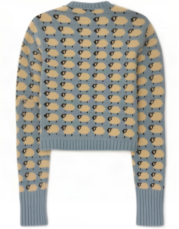 Zara Womens Crop Crew Neck Jumper Sweater UK 12 Medium Blue Animal Print