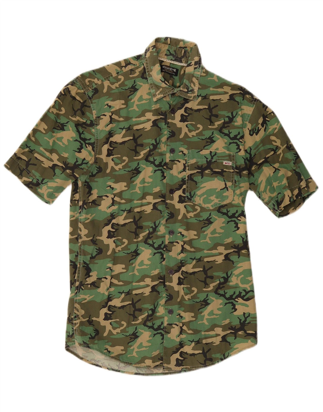 JACK & JONES Mens Short Sleeve Shirt Small Khaki Camouflage Cotton