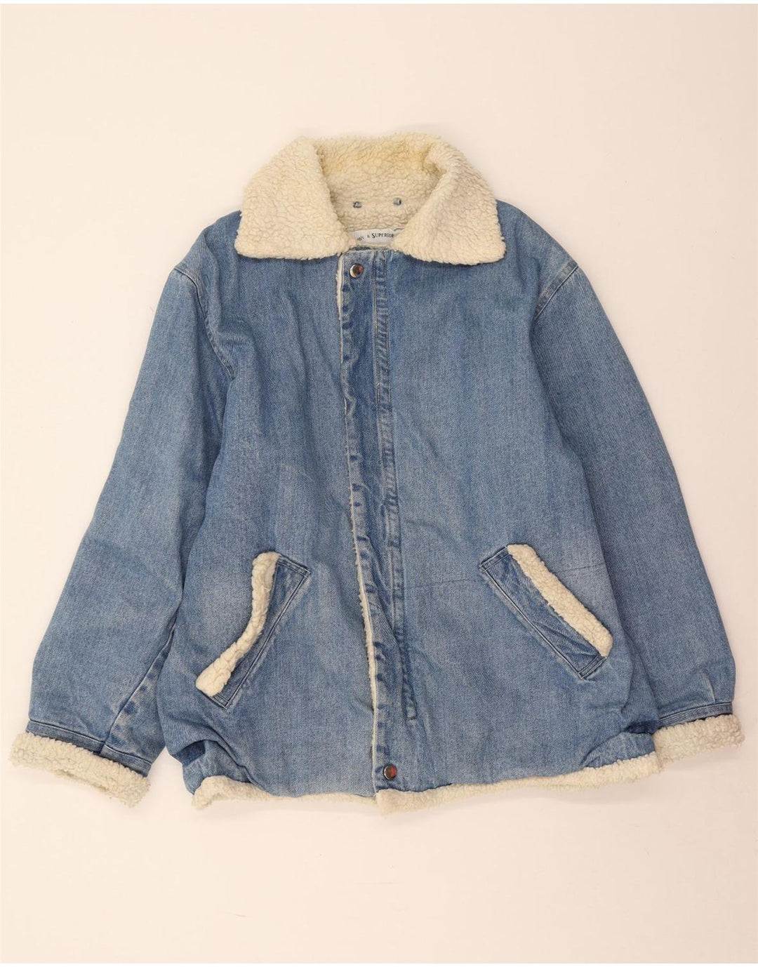 Vintage Mens Denim Sherpa Jacket UK 38 Medium Blue