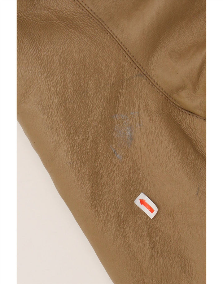 VINTAGE Womens Oversized Hooded Leather Coat IT 46 Large Brown Leather