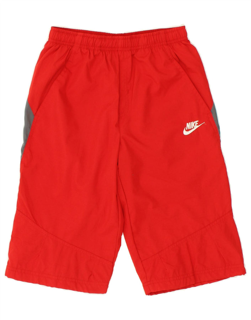 NIKE Boys Sport Shorts 10-11 Years Medium Red Colourblock Polyester | Vintage Nike | Thrift | Second-Hand Nike | Used Clothing | Messina Hembry 