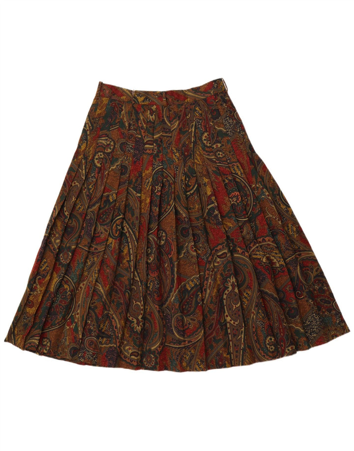 BIANCA Womens Pleated Skirt IT 42 Medium W30  Brown Paisley Polyester