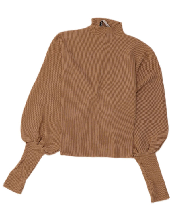 Zara Womens Crop Turtle Neck Jumper Sweater UK 12 Medium Brown Viscose