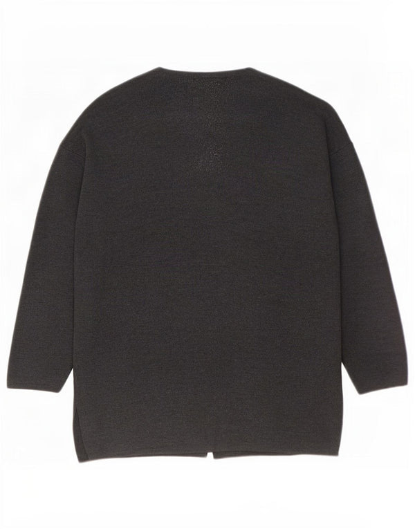 Benetton Womens Oversized Cardigan Sweater UK 16 Large Grey Wool