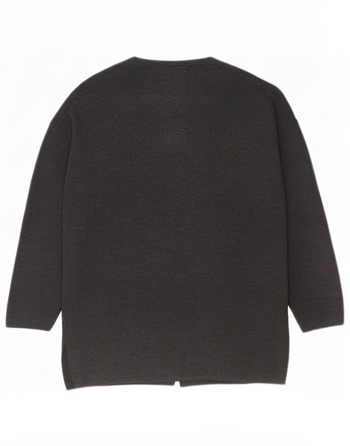 Benetton Womens Oversized Cardigan Sweater UK 16 Large Grey Wool