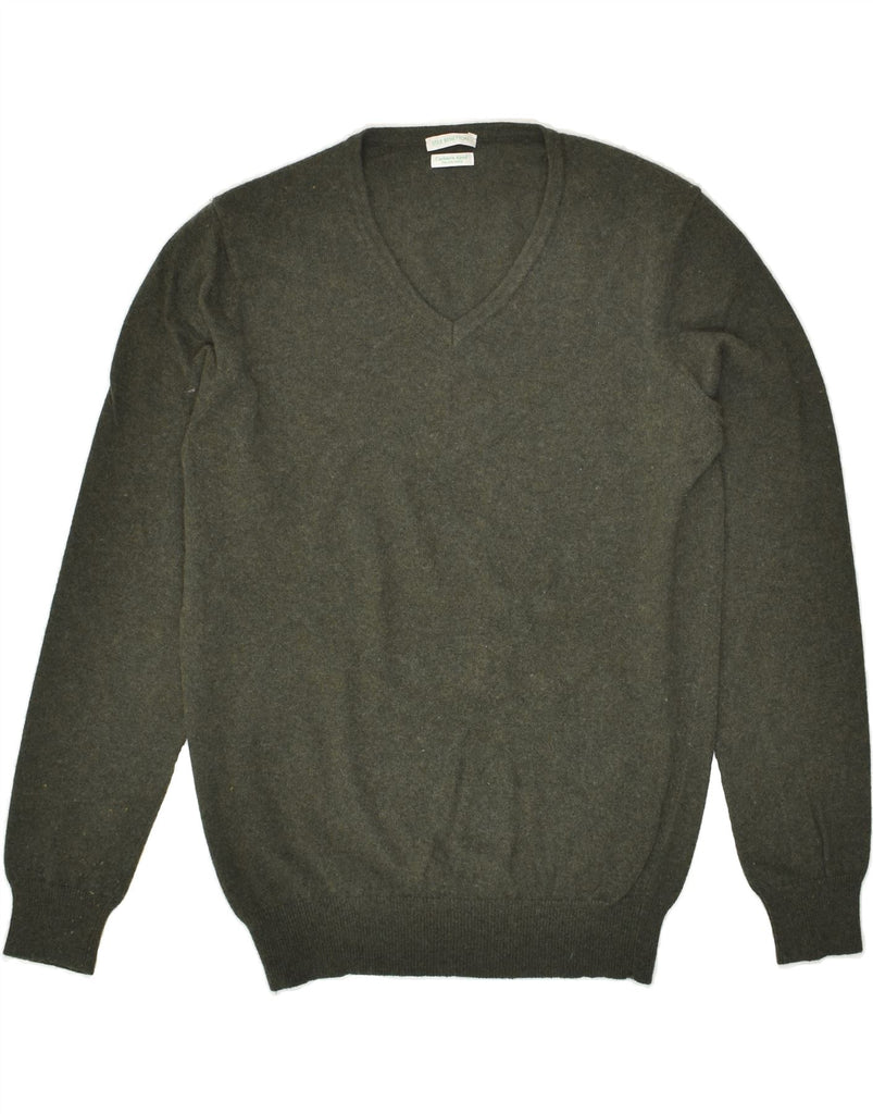 BENETTON Womens V-Neck Jumper Sweater UK 14 Large Khaki Cashmere | Vintage Benetton | Thrift | Second-Hand Benetton | Used Clothing | Messina Hembry 