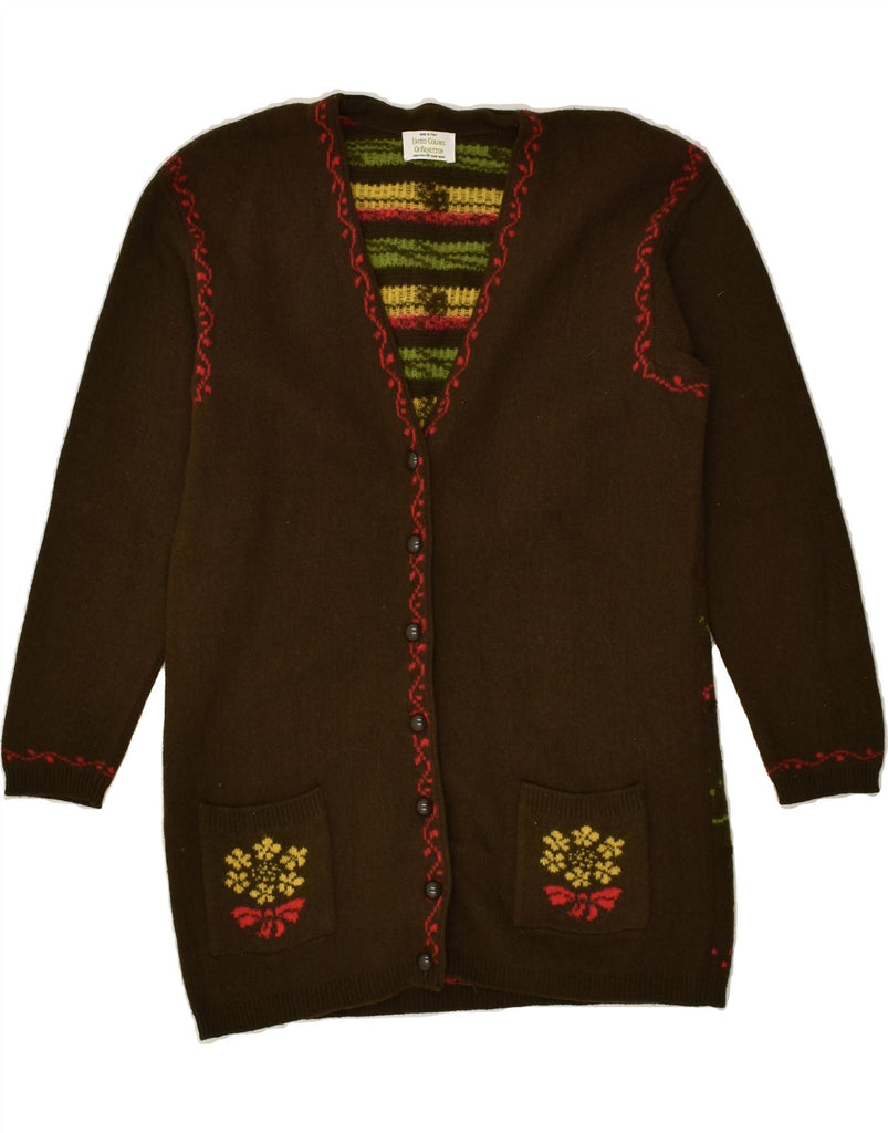 BENETTON Womens Longline Cardigan Sweater IT 44 Medium Brown Floral Wool | Vintage Benetton | Thrift | Second-Hand Benetton | Used Clothing | Messina Hembry 