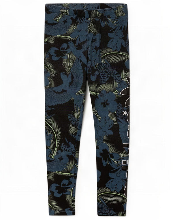 Adidas Womens Graphic Leggings UK 10 Small Blue Floral Cotton