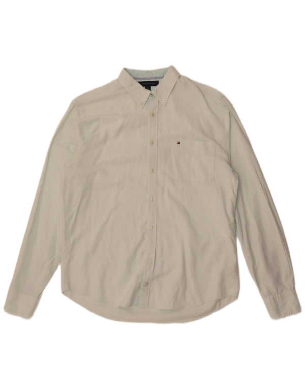 Tommy Hilfiger Mens New York Fit Shirt Large Green Pinstripe Cotton