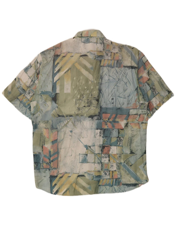 Vintage Mens Short Sleeve Shirt Size 41/42 Large Green Geometric Viscose
