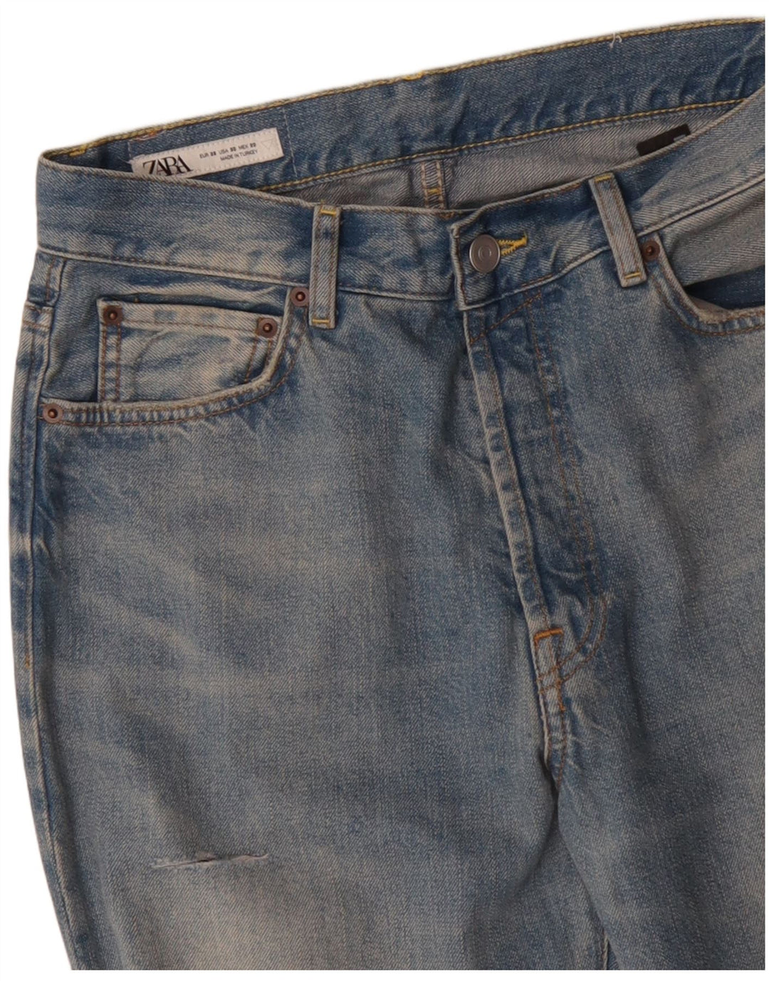 ZARA Mens Distressed Straight Jeans EU 38 Small W30 L33 Blue
