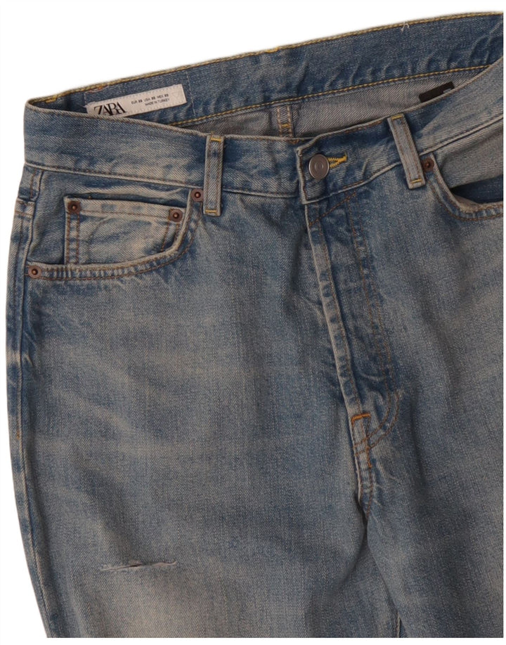 ZARA Mens Distressed Straight Jeans EU 38 Small W30 L33 Blue