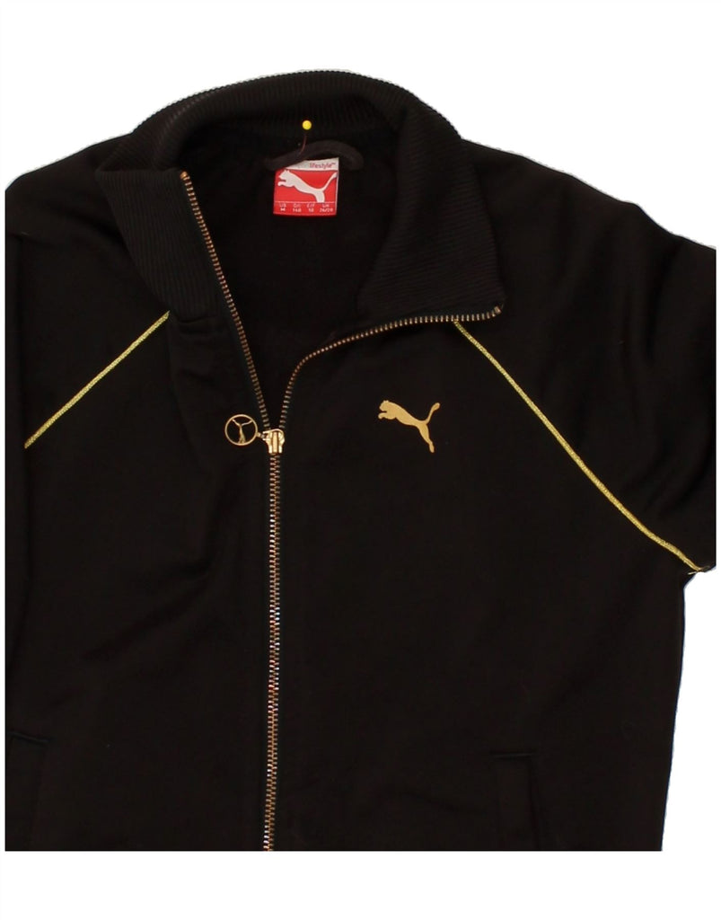 PUMA Girls Graphic Tracksuit Top Jacket 9-10 Years Medium  Black Polyester | Vintage Puma | Thrift | Second-Hand Puma | Used Clothing | Messina Hembry 