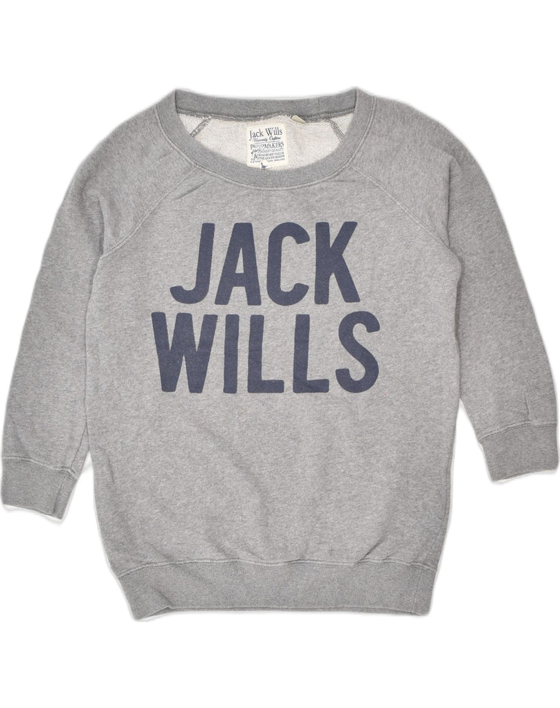 JACK WILLS Womens Graphic Sweatshirt Jumper UK 8 Small Grey Cotton Sports | Vintage | Thrift | Second-Hand | Used Clothing | Messina Hembry 