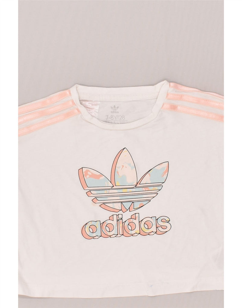 ADIDAS Girls Crop Graphic T-Shirt Top 7-8 Years White Cotton | Vintage Adidas | Thrift | Second-Hand Adidas | Used Clothing | Messina Hembry 