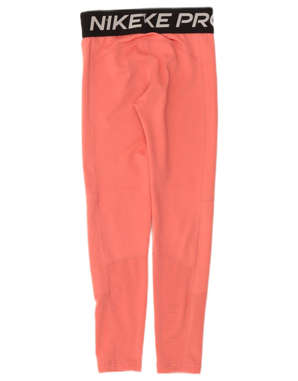 Nike Girls Dri Fit Graphic Leggings 8-9 Years Small Pink Colourblock