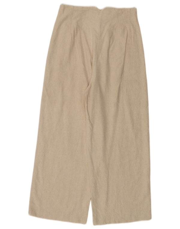 Zara Womens Wide Leg Cropped Trousers Medium W28 L25 Off White Cotton