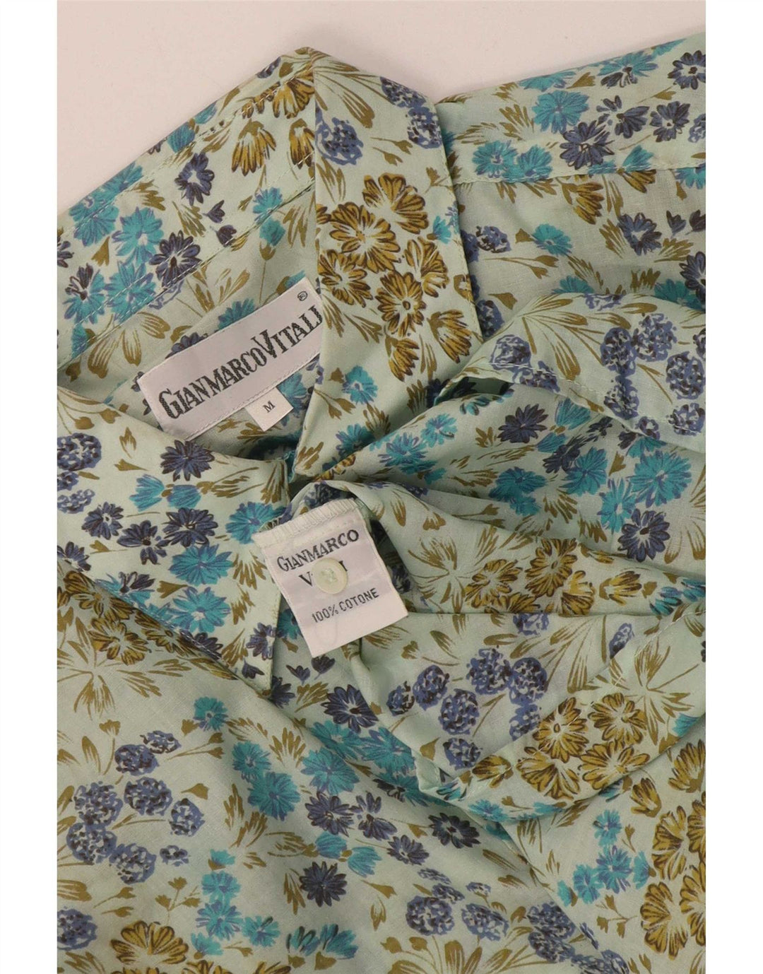 Vintage Mens Shirt Medium Green Floral Cotton