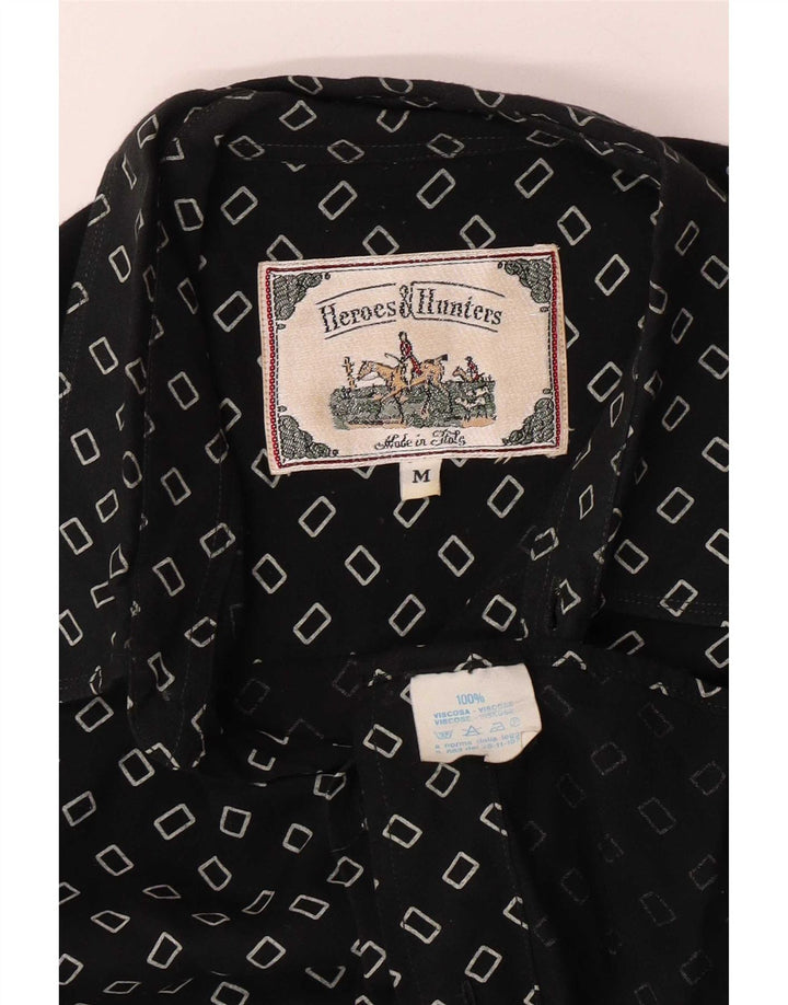 Vintage Mens Shirt Medium Black Geometric Viscose