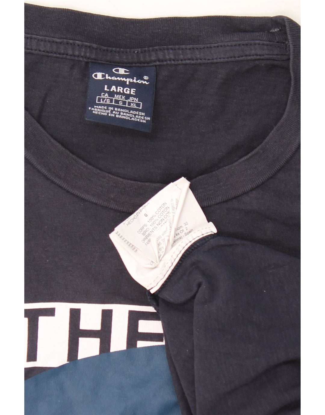 CHAMPION Mens Graphic T-Shirt Top Large Navy Blue Cotton Vintage Champion and Second-Hand Champion from Messina Hembry 