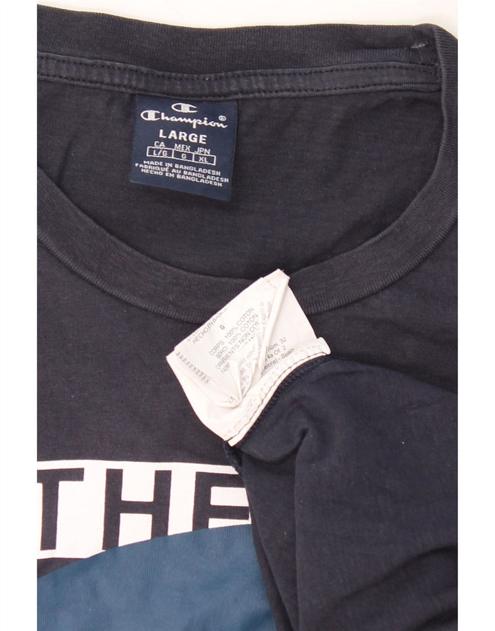 CHAMPION Mens Graphic T-Shirt Top Large Navy Blue Cotton Vintage Champion and Second-Hand Champion from Messina Hembry 