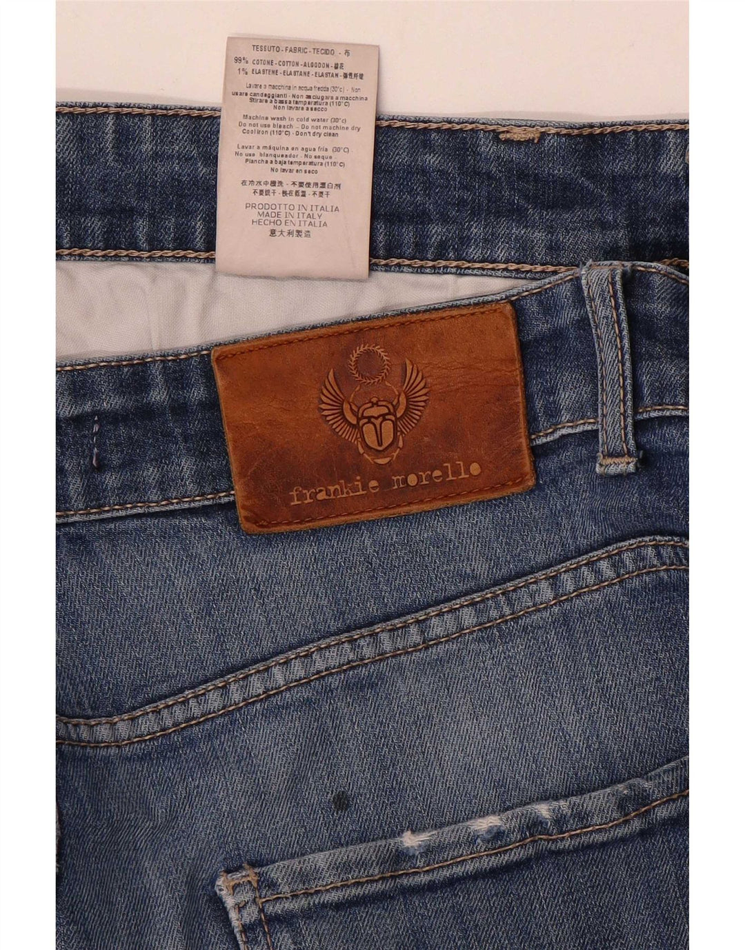 Frankie Morello Mens Distressed Slim Jeans W34 L29 Blue Cotton