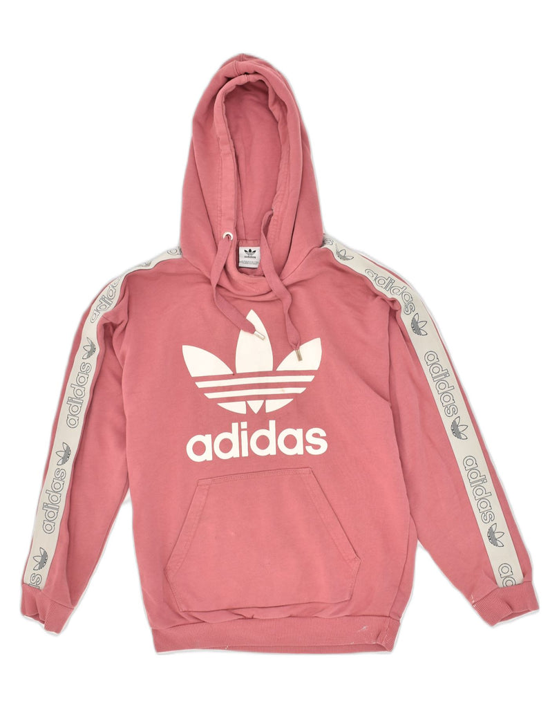 ADIDAS Womens Oversized Graphic Hoodie Jumper UK 4 XS Pink Cotton | Vintage Adidas | Thrift | Second-Hand Adidas | Used Clothing | Messina Hembry 